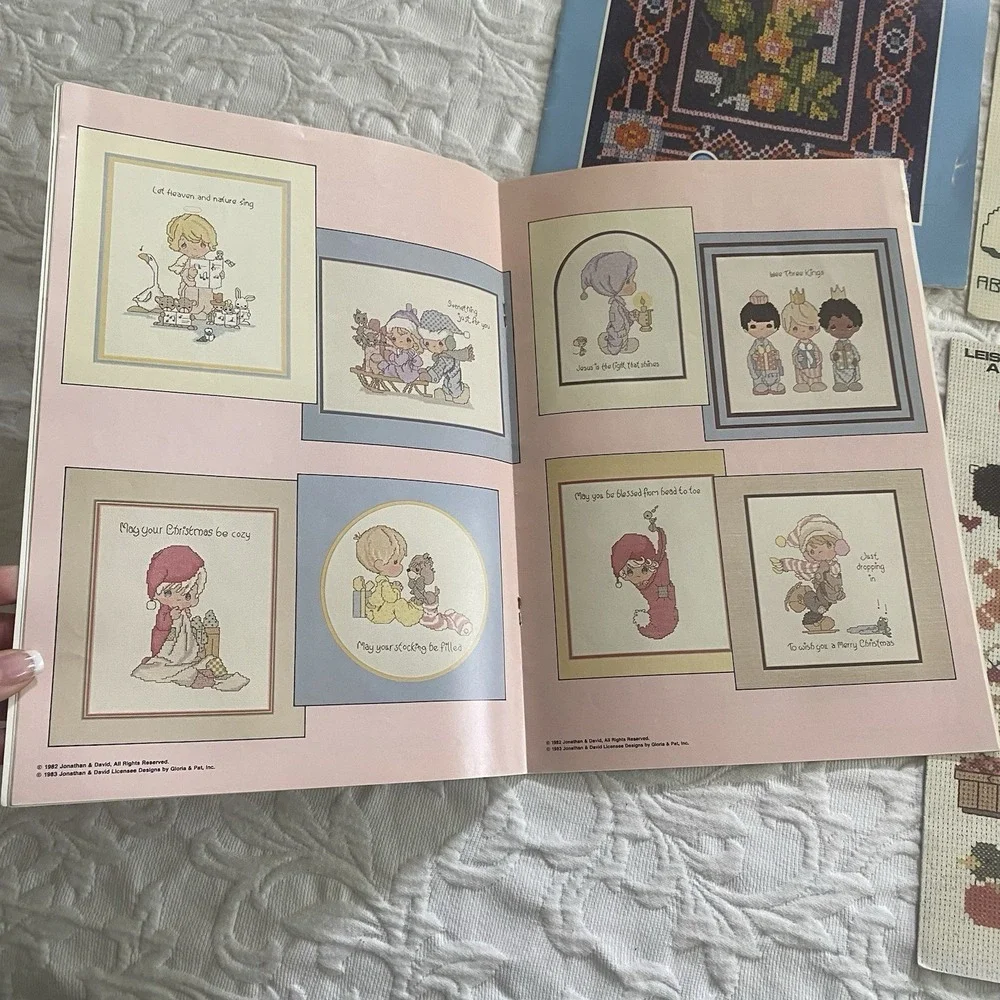 Cross Stitch LOT 4 Pattern Books Leaflets VTG 80s‎ Cats Country Animals Florals